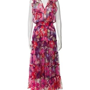 Misa Los Angeles Pink and Purple Midi Dress